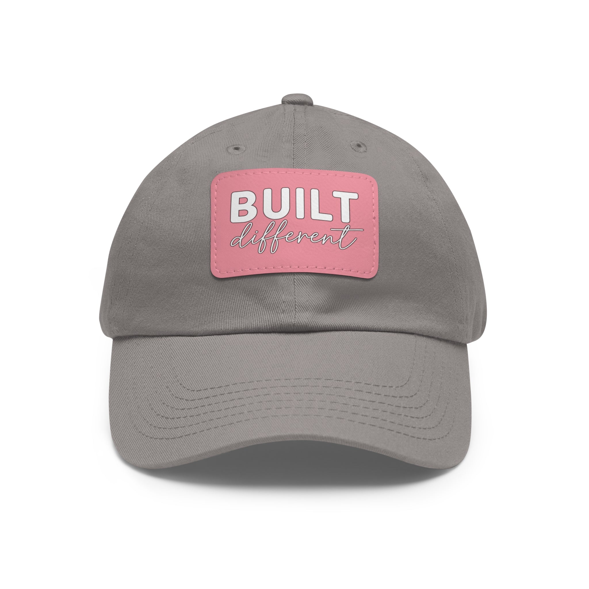 Built Different - Dad Hat with Leather Patch (Rectangle) - White Logo