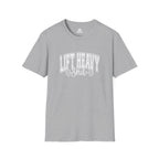 Lift Heavy Shit  - Unisex Softstyle T-Shirt - White Print on Front Plain Back