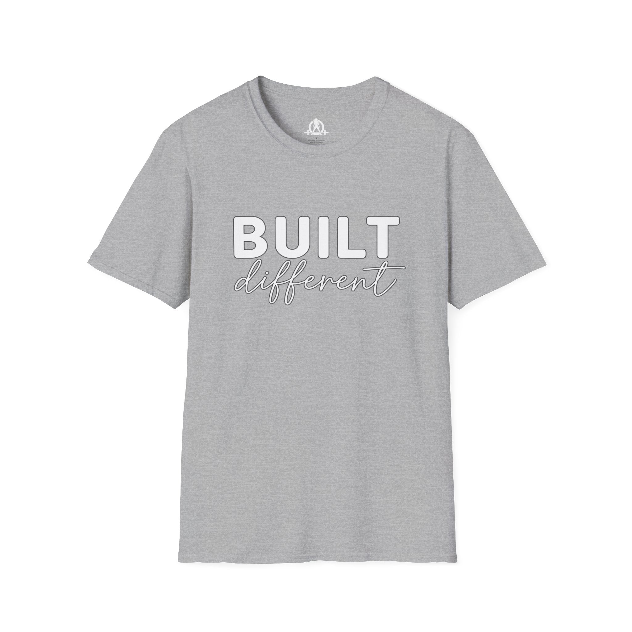 Built Different Unisex Softstyle T-Shirt — Front White Logo