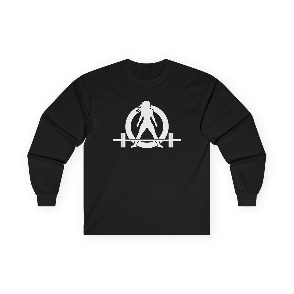 Lift Heavy Run Fast - Ultra Cotton Long Sleeve Tee - White Logo Front & Back