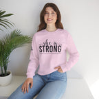 She is STRONG - Unisex Heavy Blend™ Crewneck Sweatshirt - Front Black Logo - Plain Back