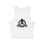 Chic Women's Micro Rib Tank Top, Casual Summer Top, Workout Tank, Layering Piece, Activewear, Relaxed Fit - Black Logo