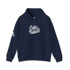 Coffee & Barbells - Unisex Heavy Blend Hooded Sweatshirt - White Logo on Front & Right Sleeve