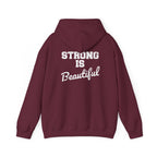 Strong Is Beautiful – Unisex Heavy Blend™ Hooded Sweatshirt (Distressed White Logo) 🤍💪