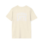 Grandma Lifts -  Unisex Softstyle T-Shirt — White Logo Front & Back