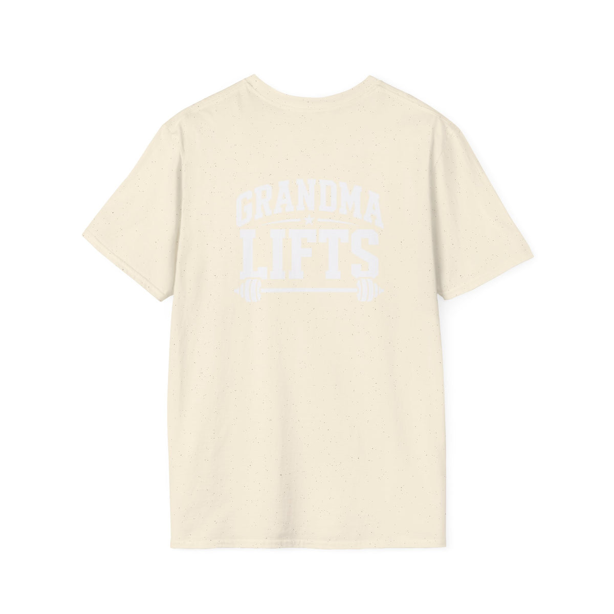 Grandma Lifts -  Unisex Softstyle T-Shirt — White Logo Front & Back