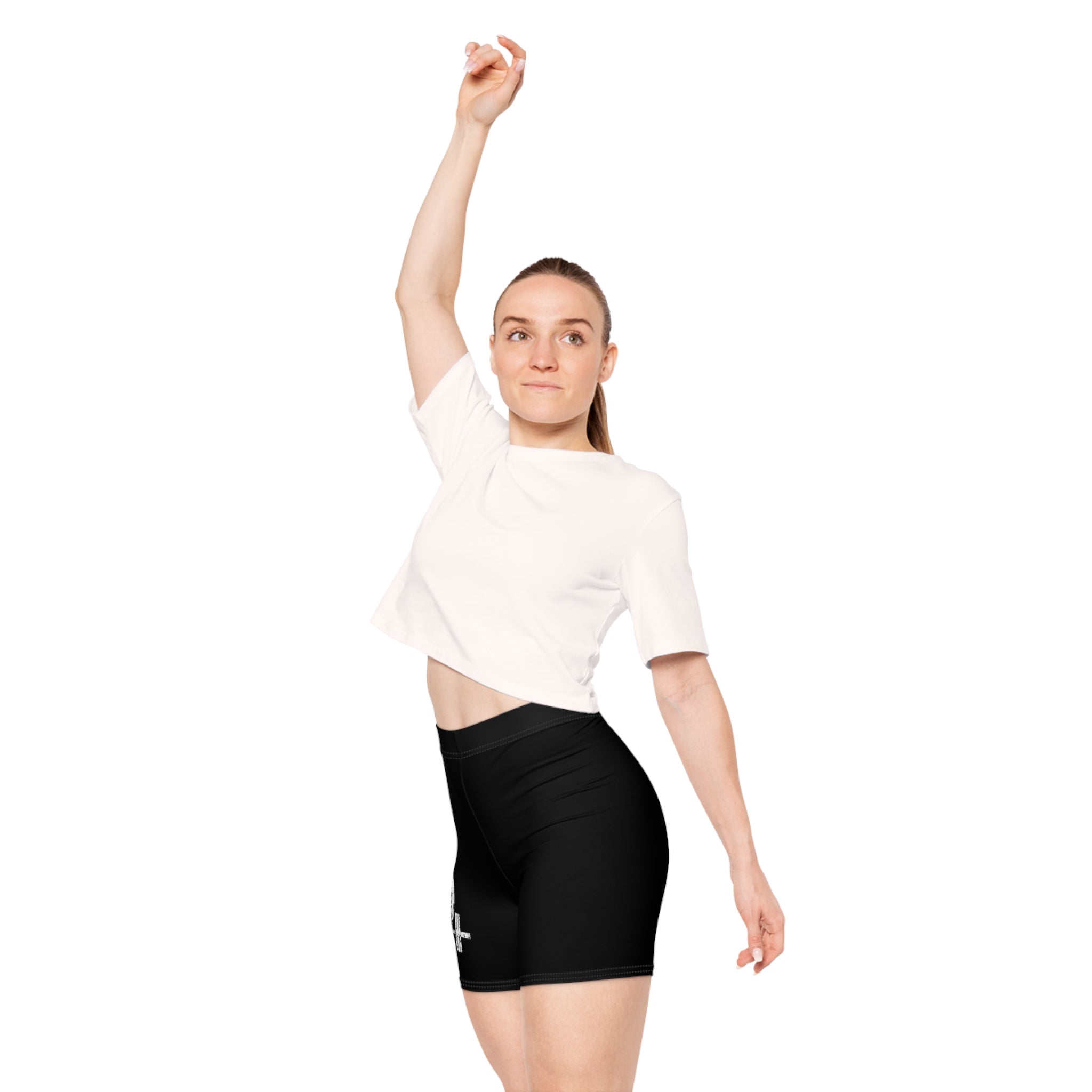 Women's Biker Shorts - Black with Distressed White Logo
