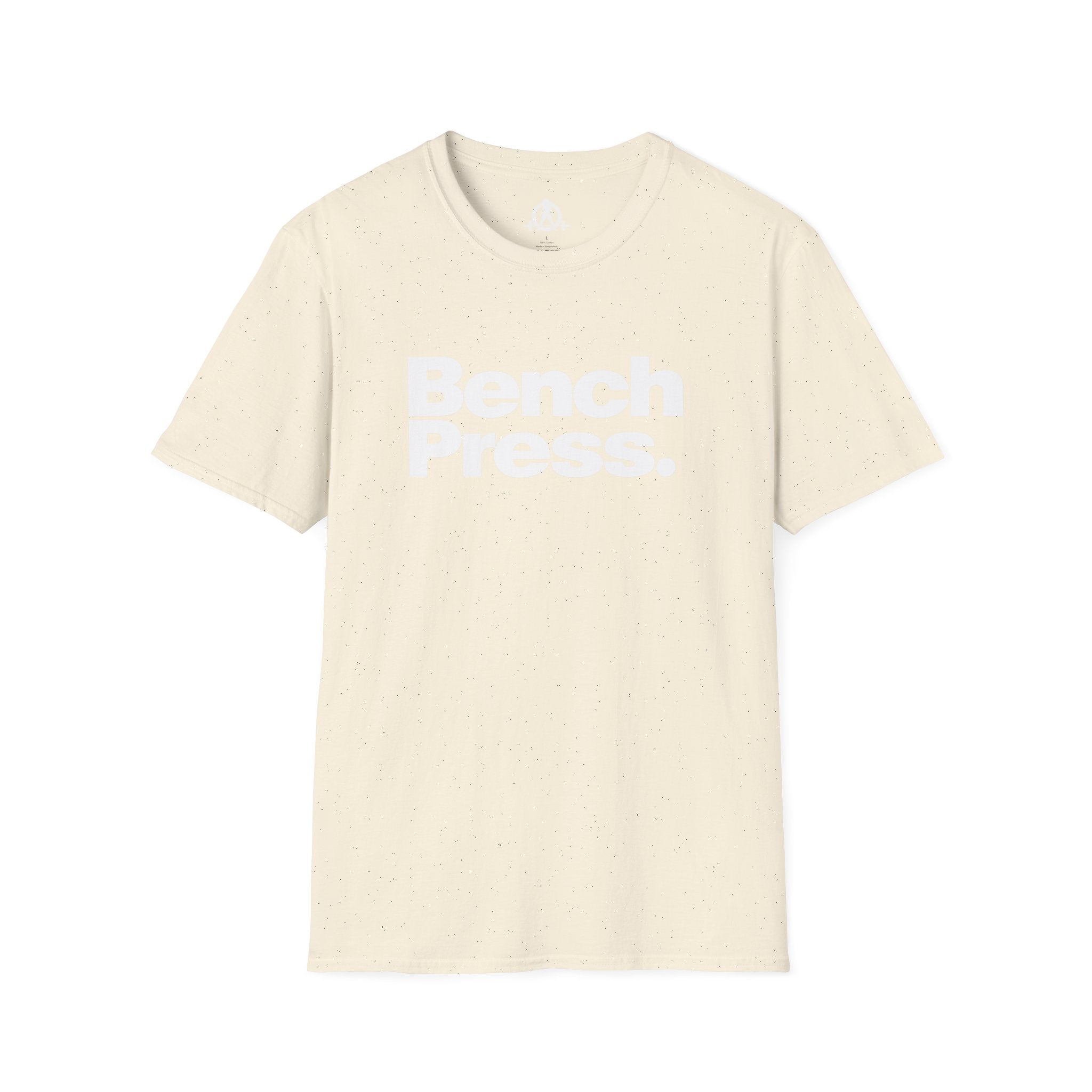Bench Press -  Unisex Softstyle T-Shirt — White Logo Front & Back