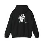 Lift Heavy Run Fast - Unisex Heavy Blend Hooded Sweatshirt - Front White & Back Logo