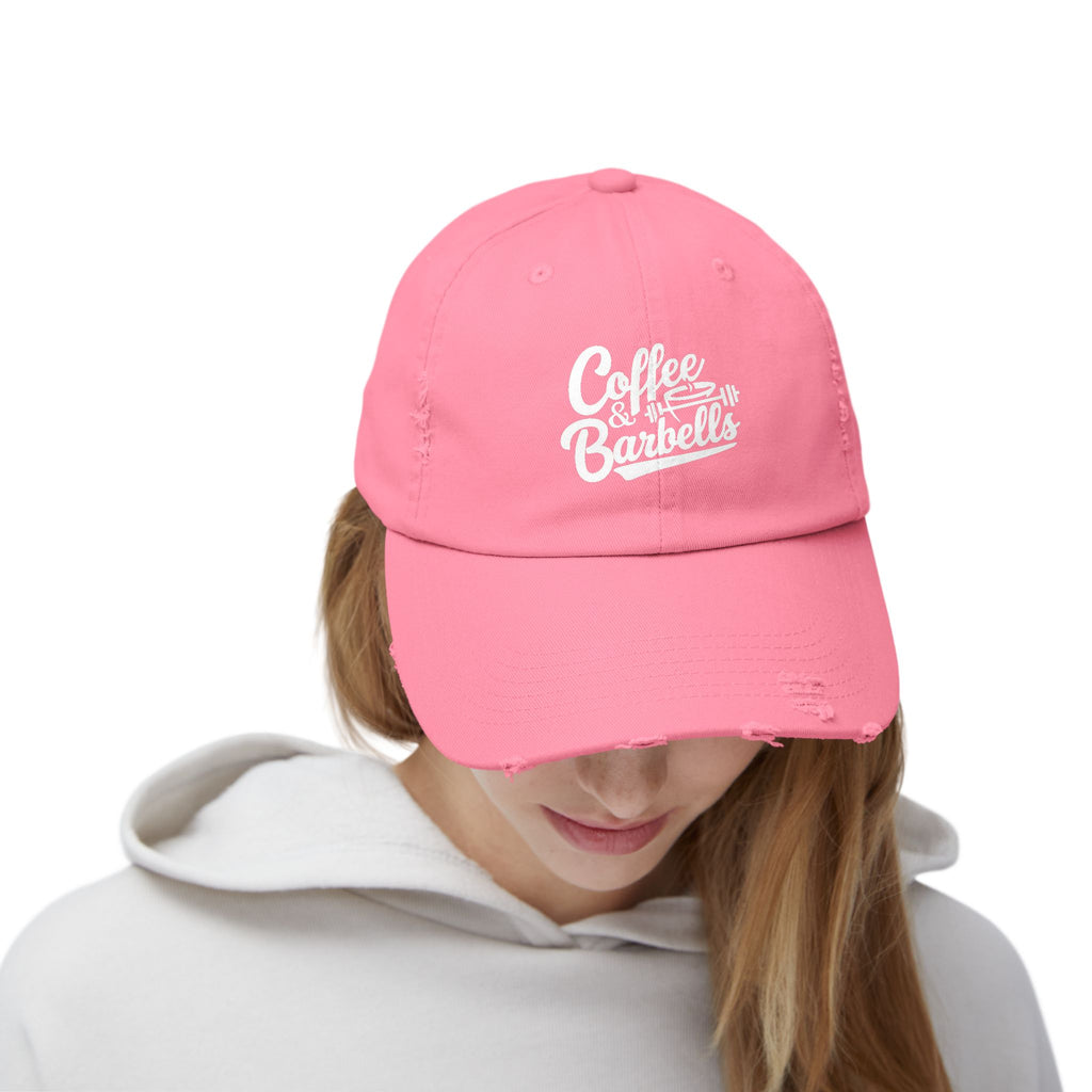 Coffee & Barbells - Unisex Distressed Cap - White Logo