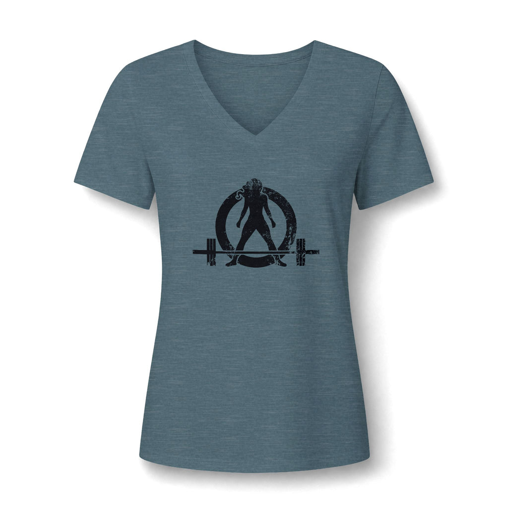 WWLW Women's Relaxed Heather CVC V-Neck Tee -  Black Logo