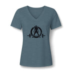 WWLW Women's Relaxed Heather CVC V-Neck Tee -  Black Logo