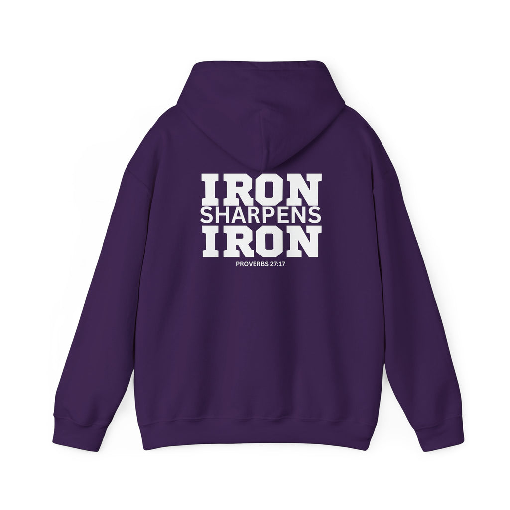Iron Sharpens Iron – Unisex Heavy Blend™ Hooded Sweatshirt (White Logo) 🤍🔥