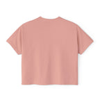 Women's Boxy Tee - White Distressed Logo Front Plain Back