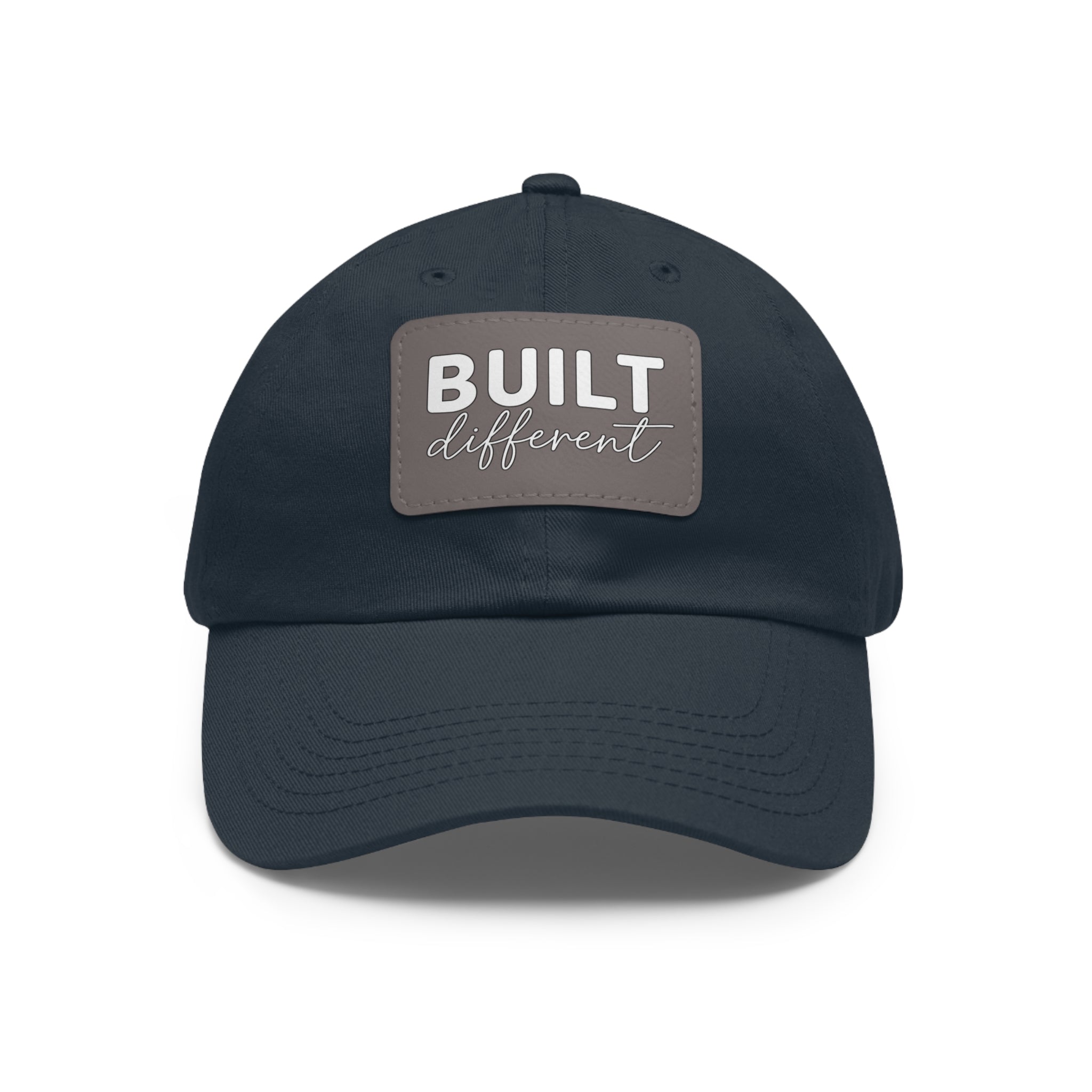 Built Different - Dad Hat with Leather Patch (Rectangle) - White Logo