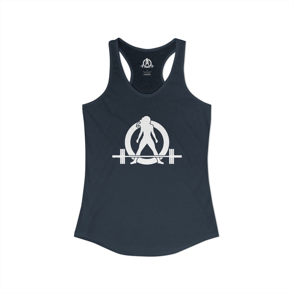 Grandma Lifts - Women's Ideal Racerback Tank - White Logo Front & Back