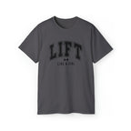 Lift Like A Girl - Unisex Ultra Cotton Tee - Front Black Logo - Plain Back