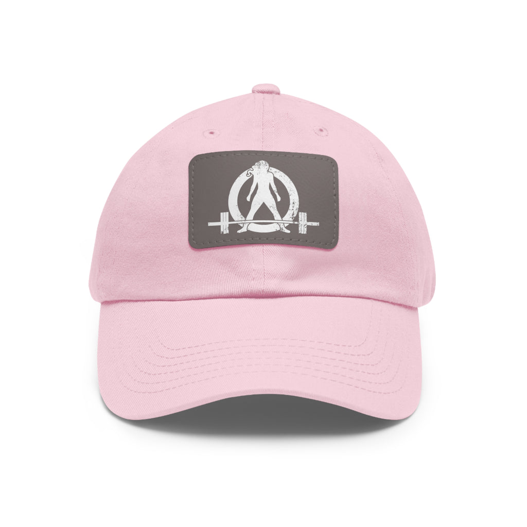 Distressed - Dad Hat with Leather Patch (Rectangle) - White Font
