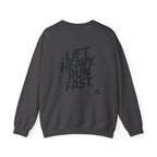 Lift Heavy Run Fast - Unisex Heavy Blend™ Crewneck Sweatshirt - Black Logo Front & Back