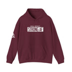 Goal Weight Strong AF - Unisex Heavy Blend Hooded Sweatshirt  - White Logo Front & Right Arm
