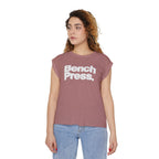 Bench. Press. Women’s Muscle Tee — Flowy Rolled Cuff Gym Top