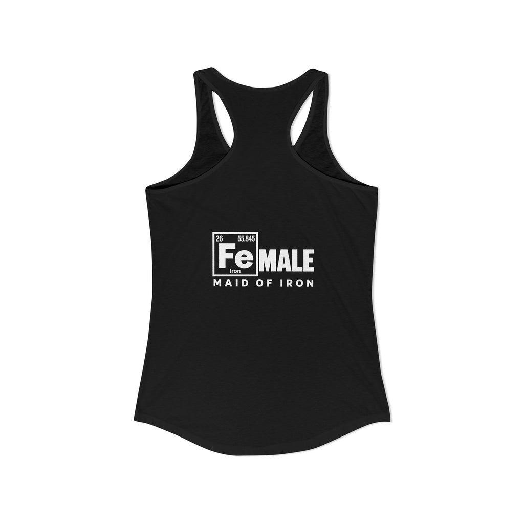 Maid of Iron - Women’s Black Ideal Racerback Tank - WWLW Front + Maid of Iron Back