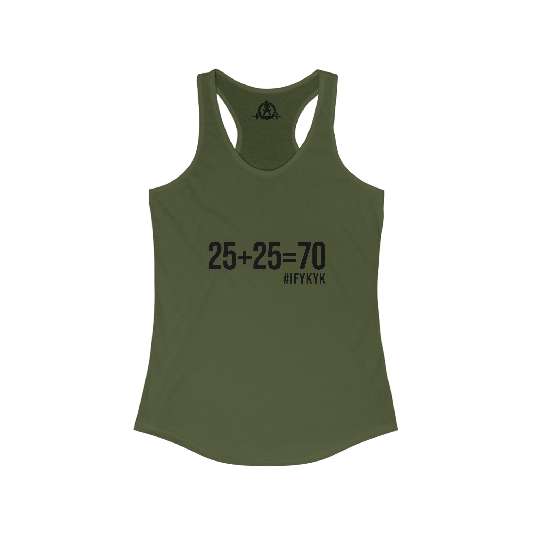 25 + 25 = 70 Women's Ideal Racerback Tank - Black Print Front & Plain Back