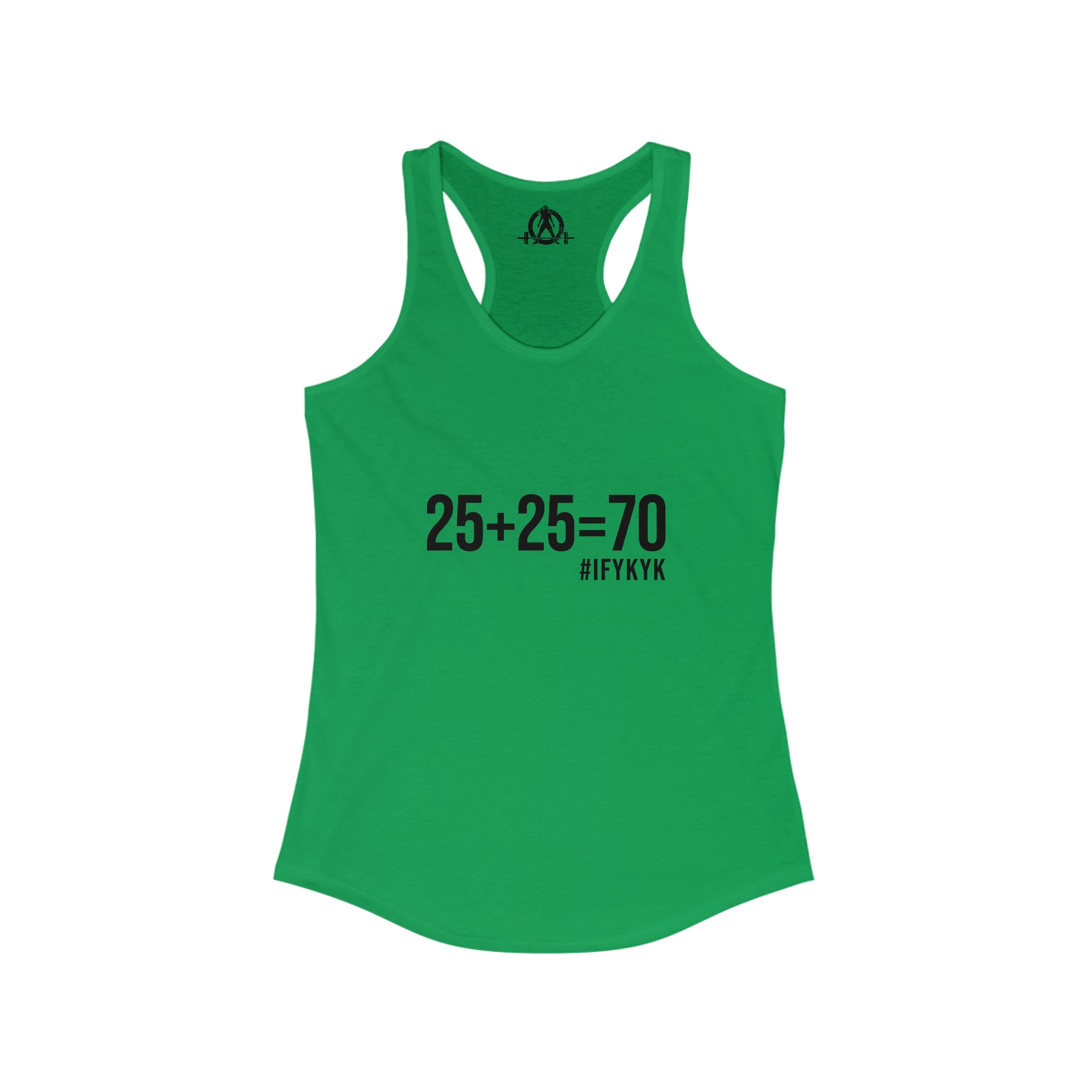 25 + 25 = 70 Women's Ideal Racerback Tank - Black Print Front & Plain Back