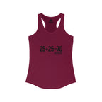 25 + 25 = 70 Women's Ideal Racerback Tank - Black Print Front & Plain Back