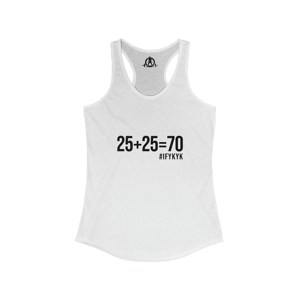 25 + 25 = 70 Women's Ideal Racerback Tank - Black Print Front & Plain Back