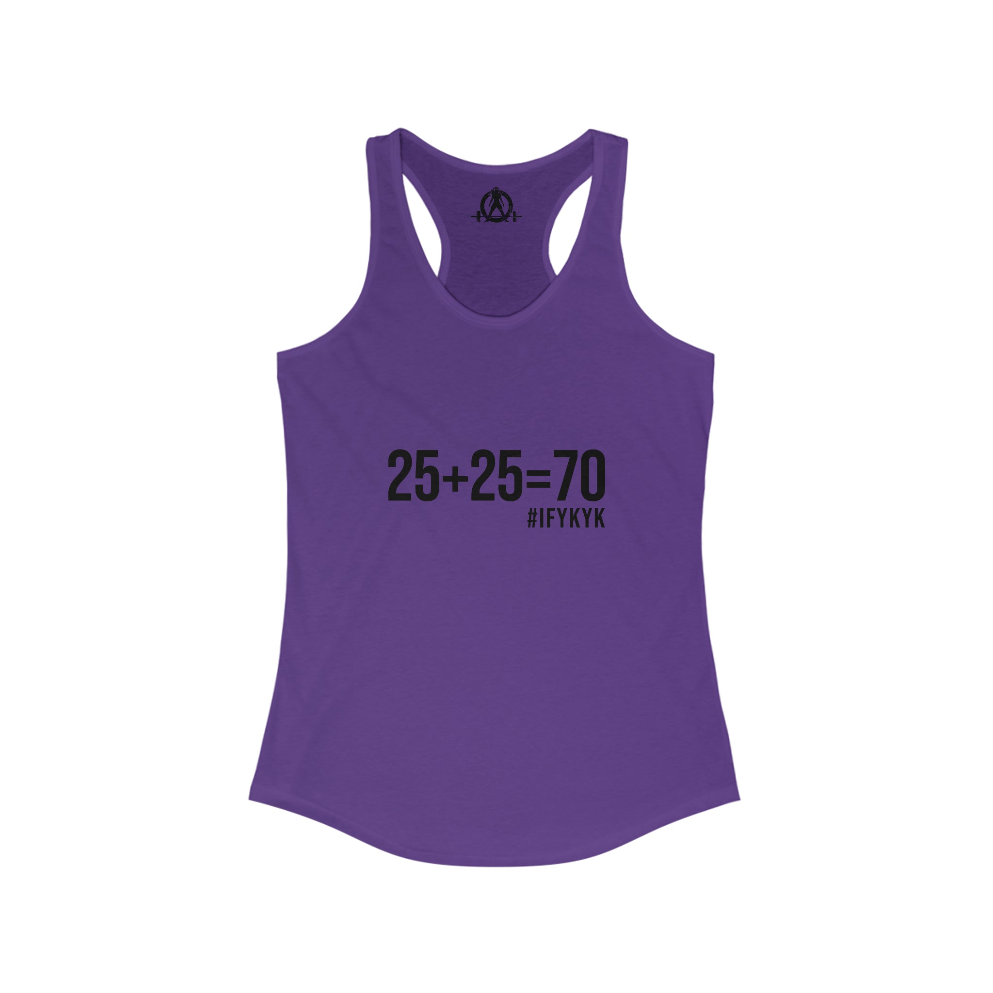 25 + 25 = 70 Women's Ideal Racerback Tank - Black Print Front & Plain Back