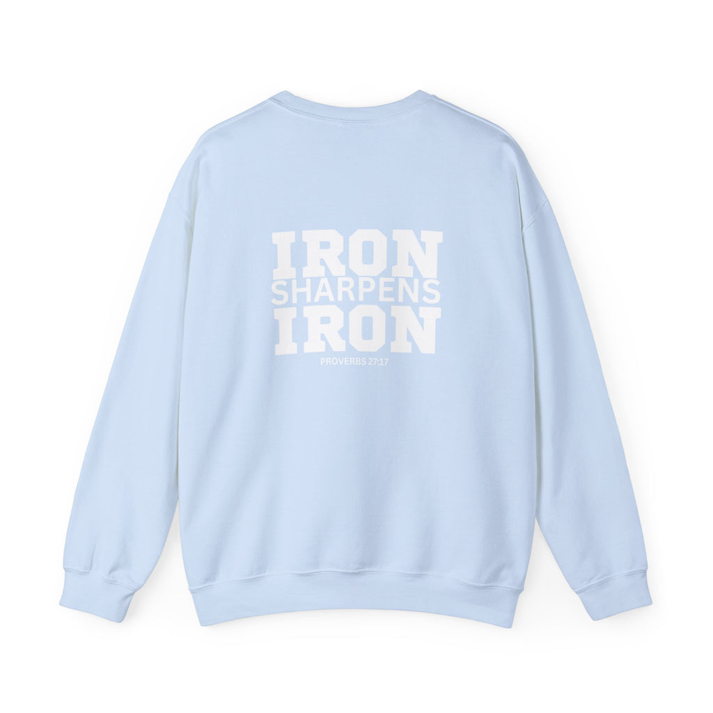 Iron Sharpens Iron - Unisex Heavy Blend™ Crewneck Sweatshirt - Front White Logo - Print on Front & Back