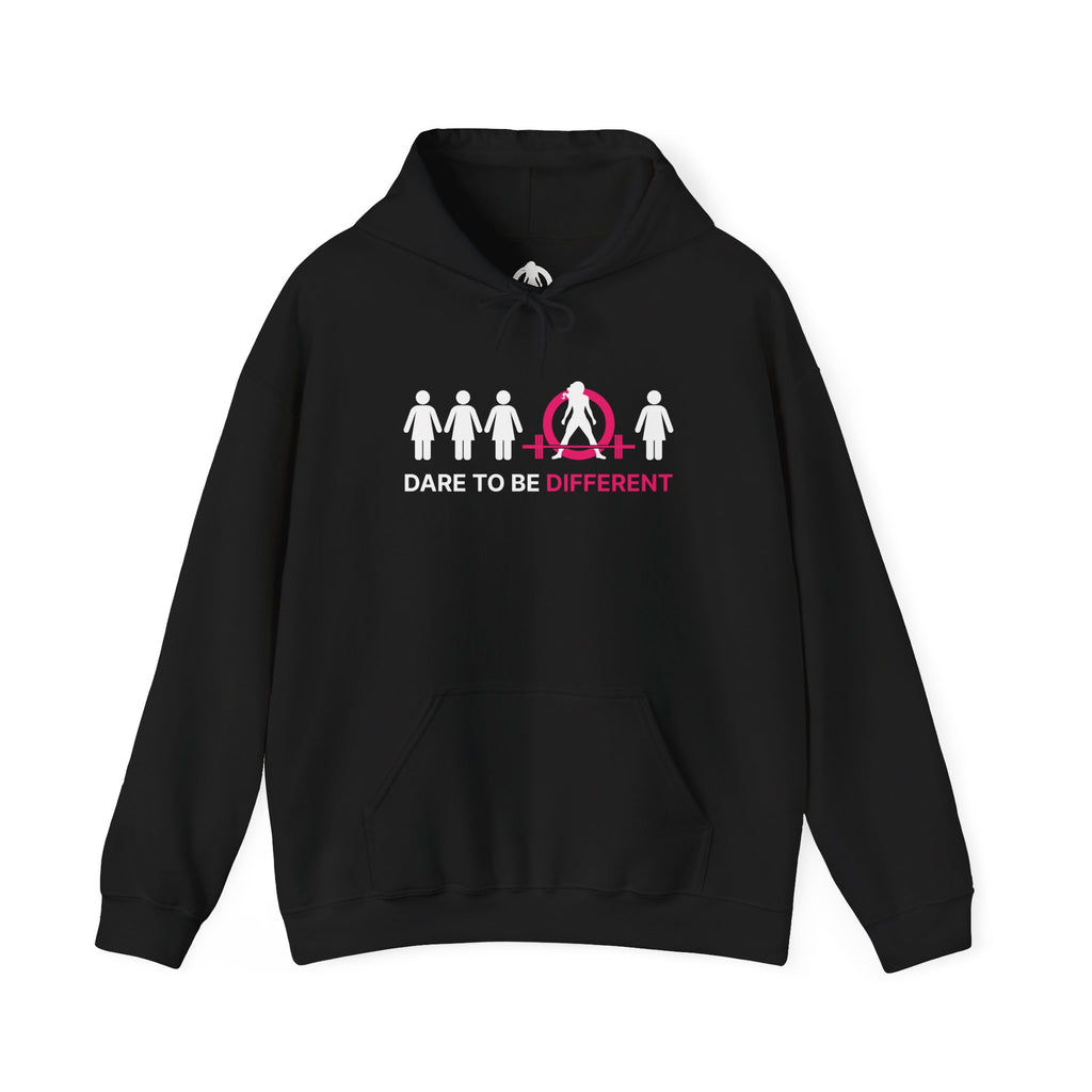 Dare To Be Different - Deadlift - Unisex Heavy Blend Hooded Sweatshirt - White Print on Front & Arm