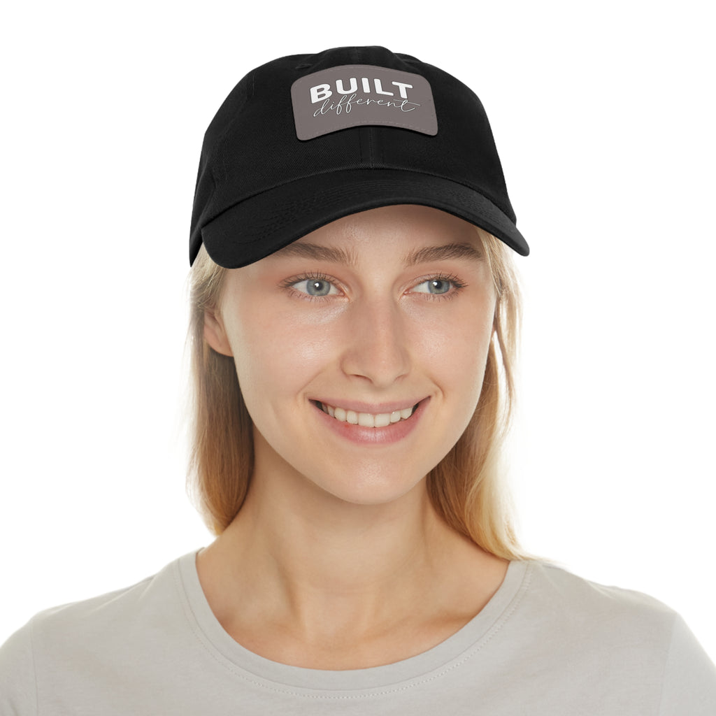 Built Different - Dad Hat with Leather Patch (Rectangle) - White Logo