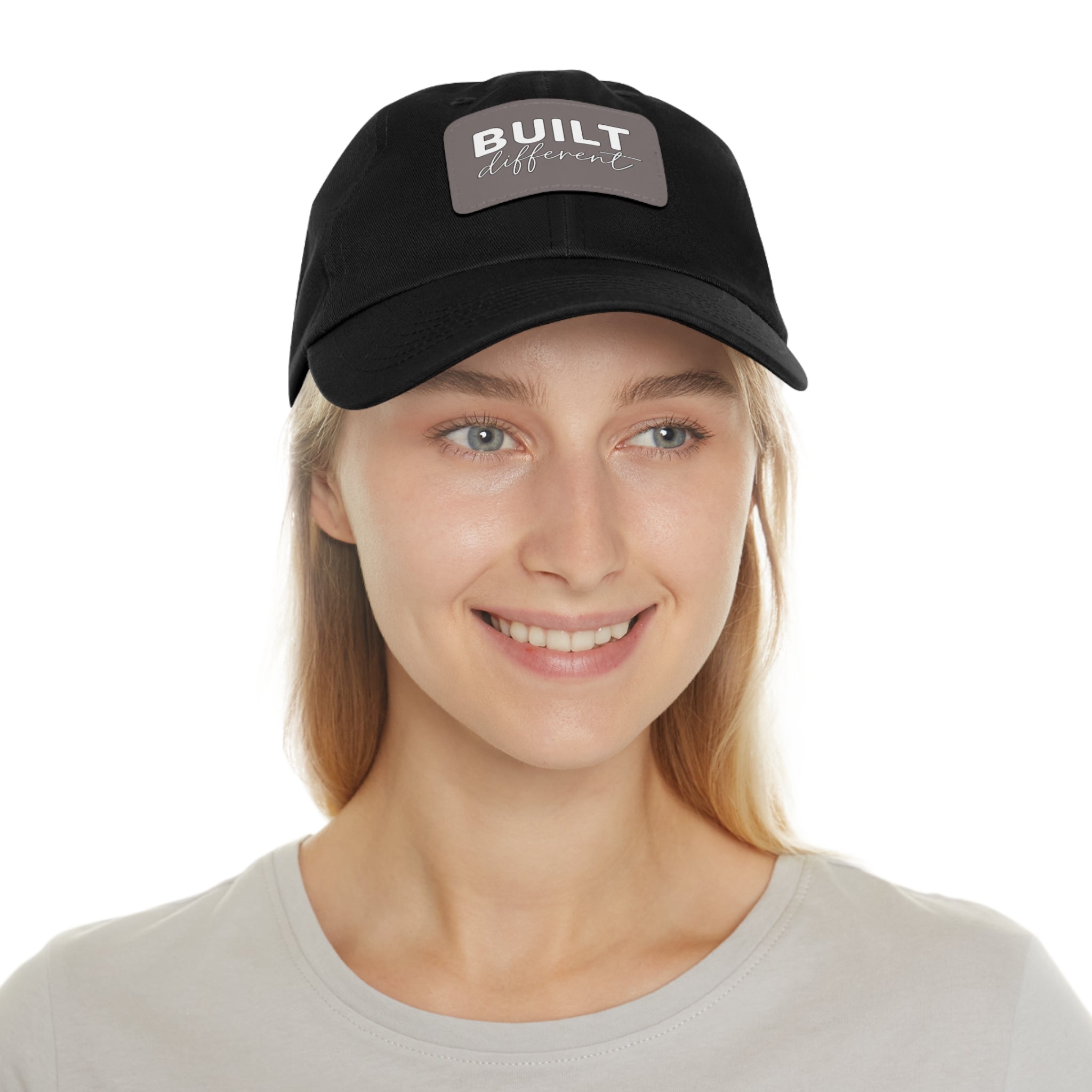 Built Different - Dad Hat with Leather Patch (Rectangle) - White Logo