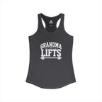 Grandma Lifts - Women's Ideal Racerback Tank - Black Logo Front Plain Back
