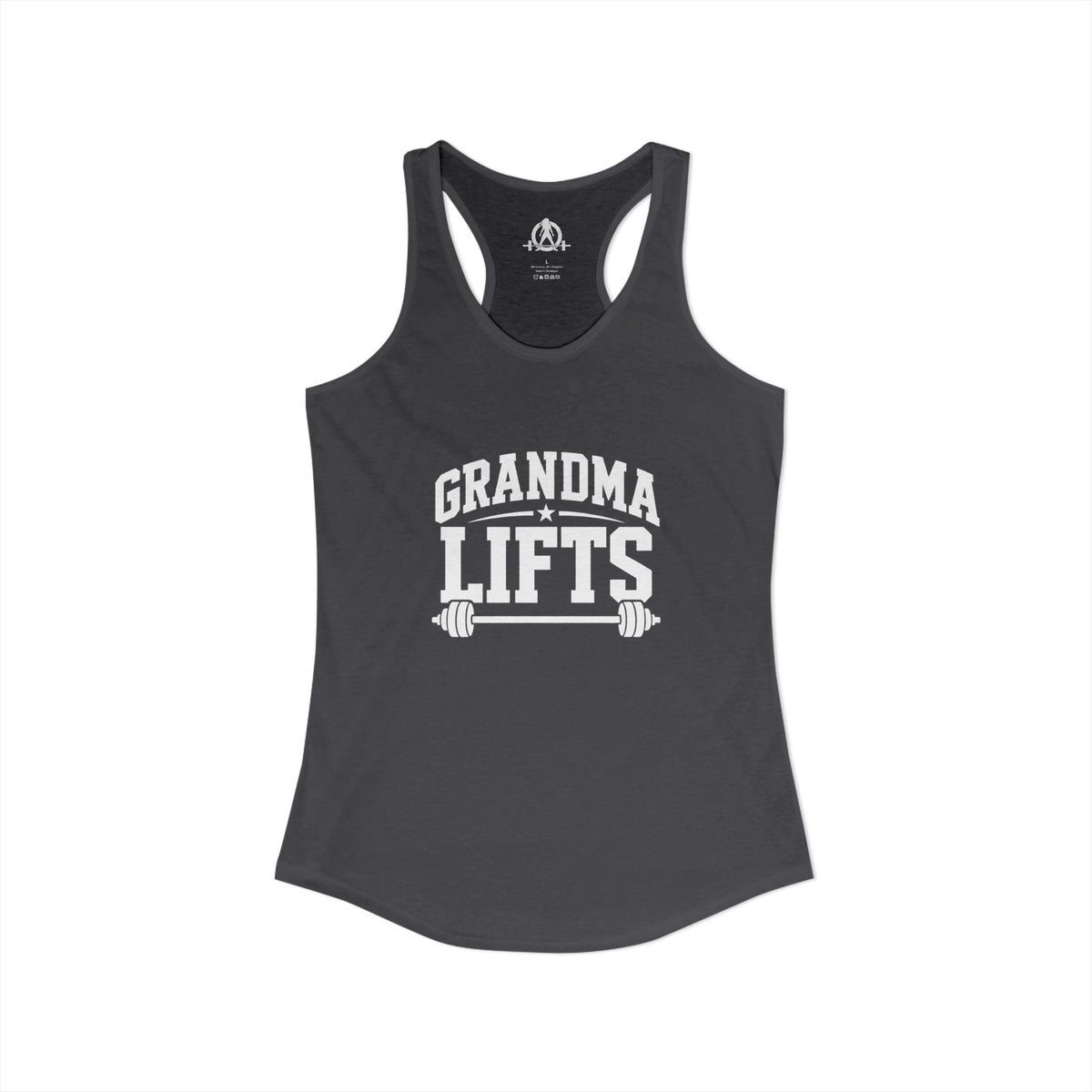 Grandma Lifts - Women's Ideal Racerback Tank - Black Logo Front Plain Back