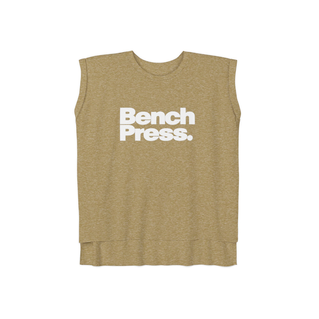 Bench. Press. Women’s Muscle Tee — Flowy Rolled Cuff Gym Top
