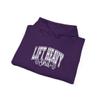 Lift Heavy Shit - Unisex Heavy Blend Hooded Sweatshirt - White Logo on Front & Right Sleeve