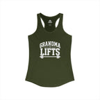 Grandma Lifts - Women's Ideal Racerback Tank - Black Logo Front Plain Back