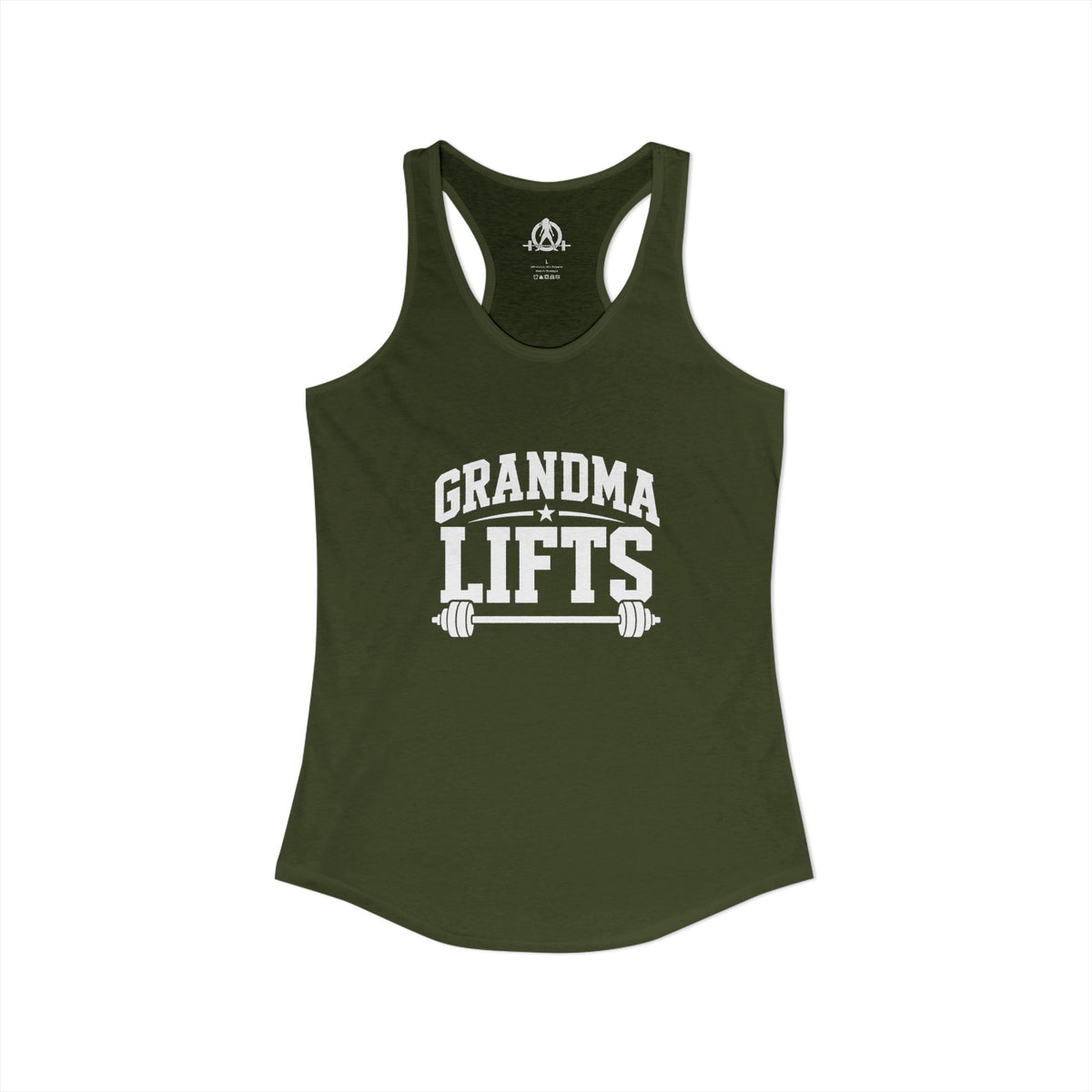 Grandma Lifts - Women's Ideal Racerback Tank - Black Logo Front Plain Back