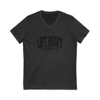 Lift Heavy Shit - Unisex Jersey Short Sleeve V-Neck Tee - Black Logo Plain Back