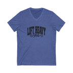 Lift Heavy Shit - Unisex Jersey Short Sleeve V-Neck Tee - Black Logo Plain Back