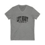 Lift Heavy Shit - Unisex Jersey Short Sleeve V-Neck Tee - Black Logo Plain Back