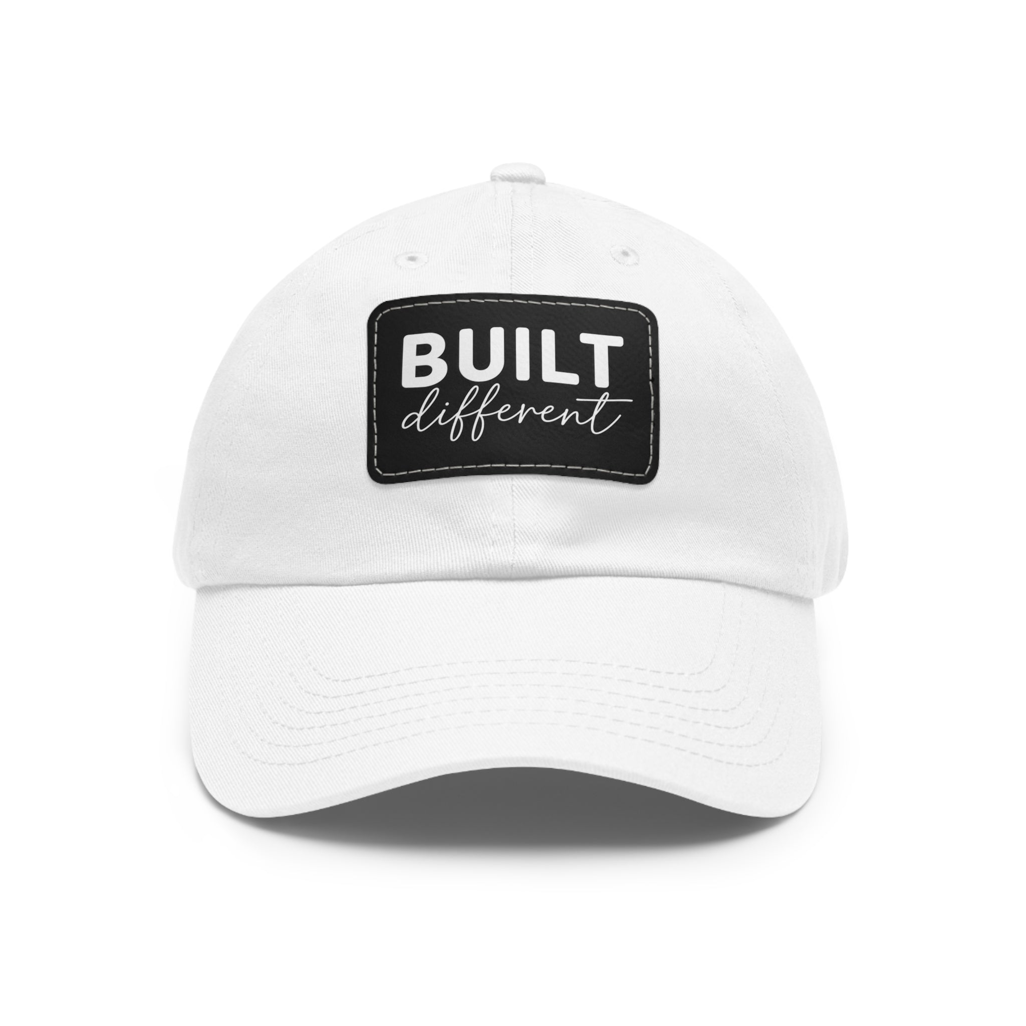 Built Different - Dad Hat with Leather Patch (Rectangle) - White Logo