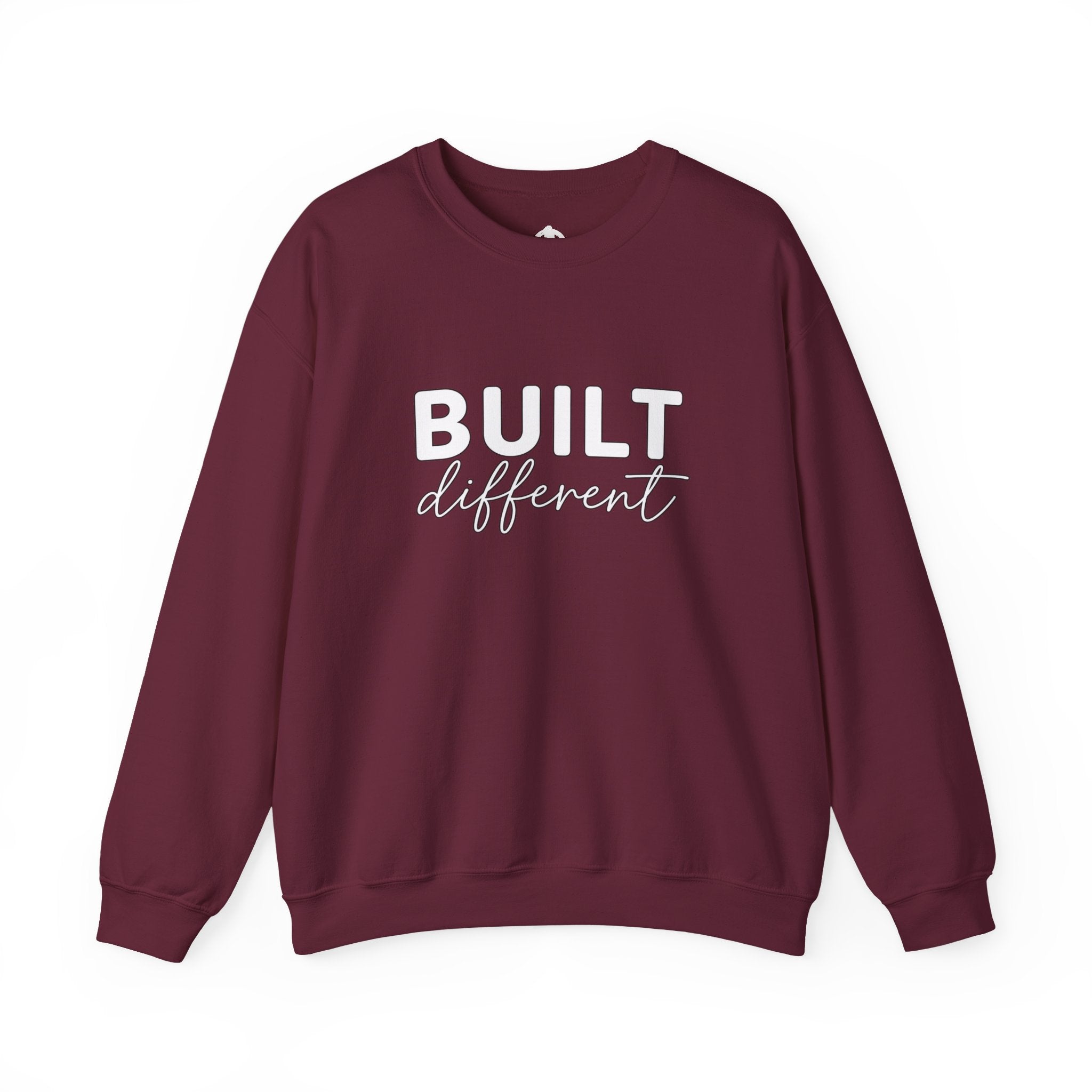 Built Different Crewneck Sweatshirt — Front & Back White Logo