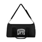 Grandma Lifts Gym Duffel Bag — Black & White Logo
