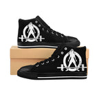 Women’s Black High-Top Sneakers (WWLW Distressed White Logo)