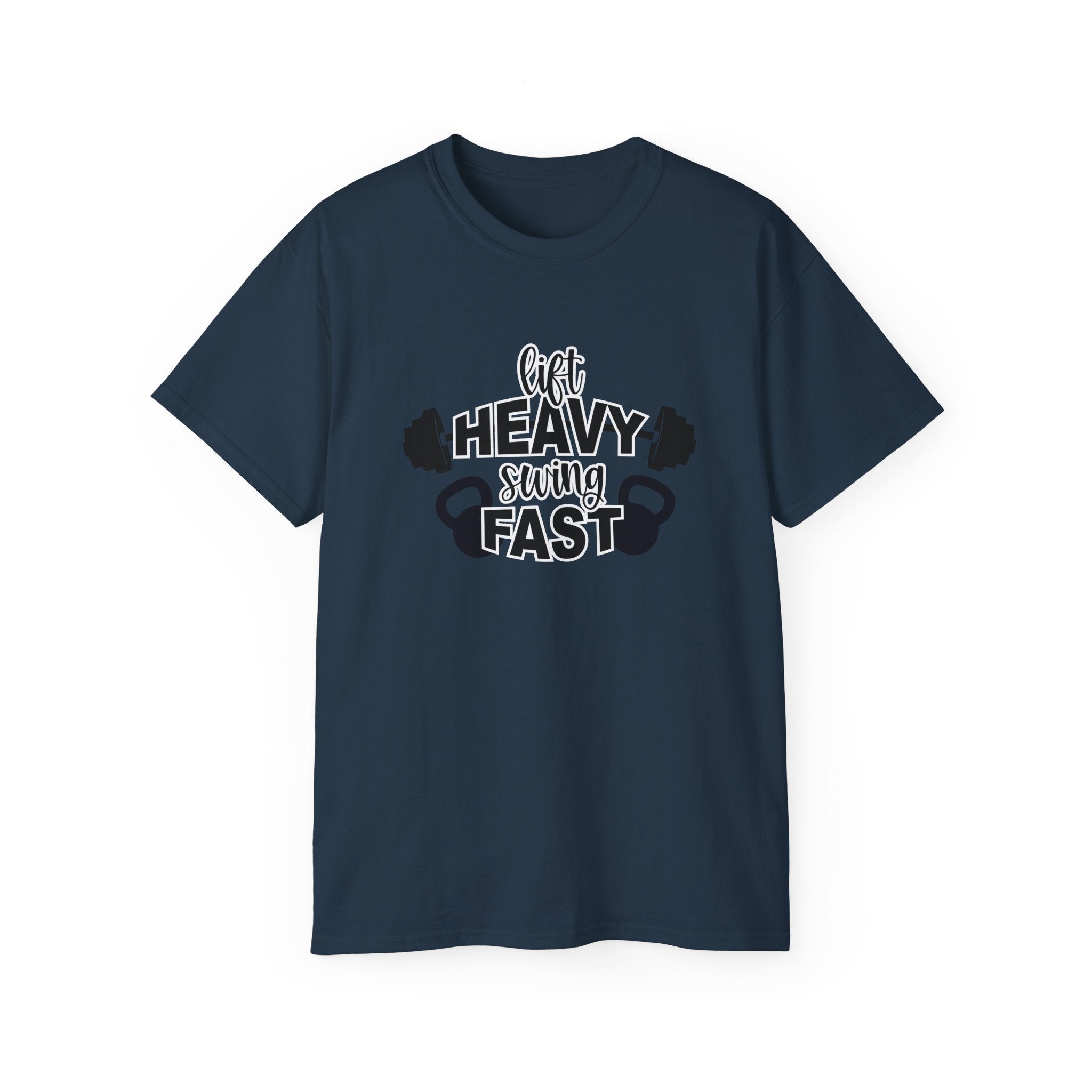 Lift Heavy Swing Fast - Unisex Ultra Cotton Tee - Black Logo Plain Back