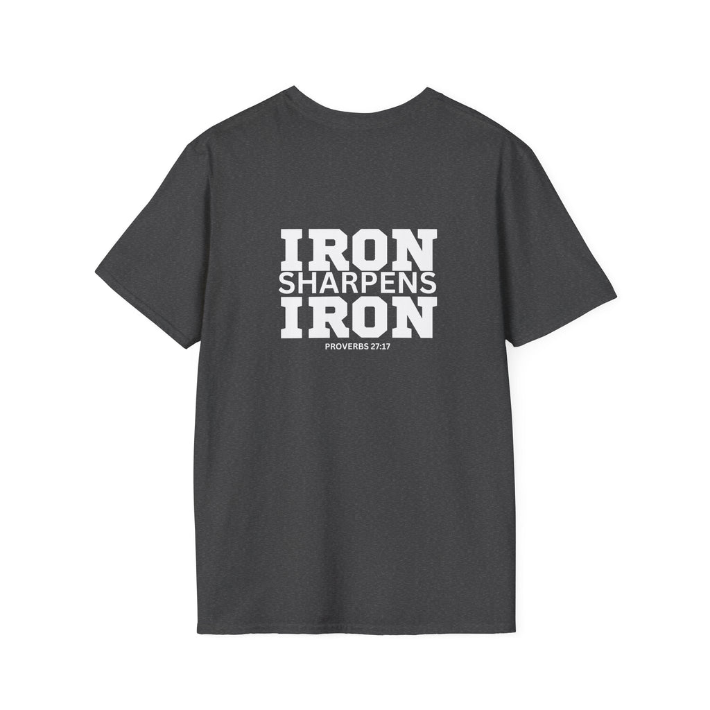 Iron Sharpens Iron - Unisex Softstyle T-Shirt - White Logo Front & Back